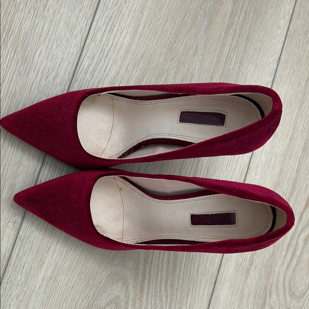 Topshop velvet Red Heeled Shoes